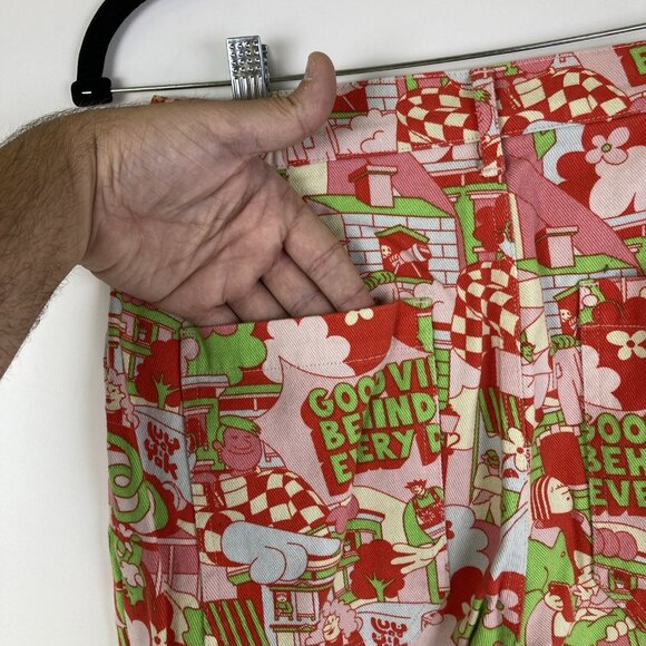 Lucy & Yak Baggy Wide Leg Graphic Pants Artist Print Size 28 L.E. Cole Distress - Picture 5 of 10